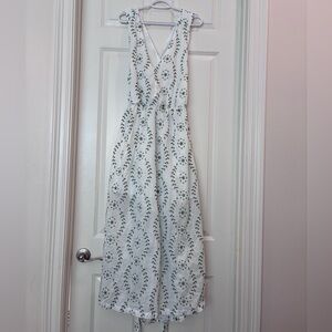 A New Day White and Green Leaf Embroidered Lined Open back Maxi Dress